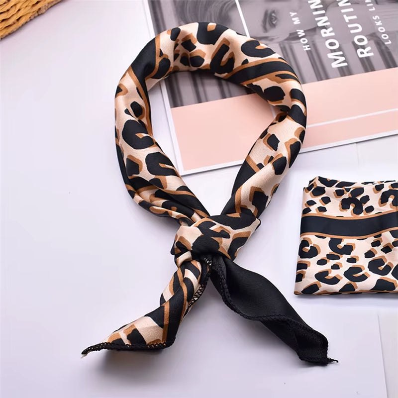 Hair Scarf Tie Animal Print Luxury Satin Small/Square/Silk/Neck/Ring/Scarf Winter Head Scarf for Wome Neckerchief Fashion 2020